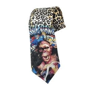 VINTAGE King Kong Cheetah Leopard Print Silk Necktie Classic Movies Retro